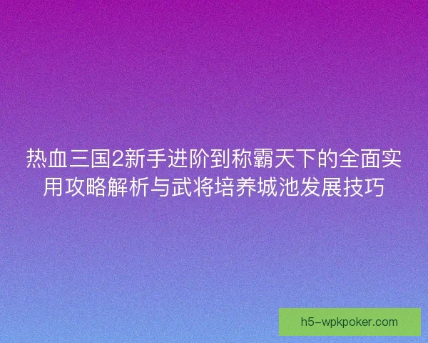 热血三国2新手进阶到称霸天下的全面实用攻略解析与武将培养城池发展技巧